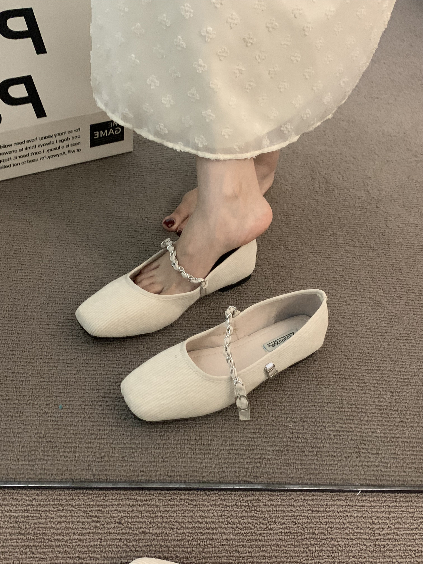 Dance Shoes French-style Woolen Pink Chain Gentle Mary Jane Women 2025 Spring And Autumn, Suitable For Pairing With Skirts,_voghion.com