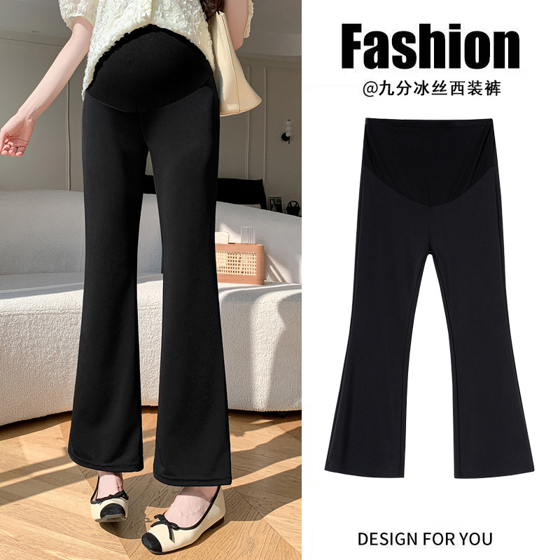 Real Shot 2025 Spring and Summer Outer Wear Pregnant Women's Ankle-length Pants New Pregnant Women's Wear Korean Ice Silk Elastic Belly-supporting Pants