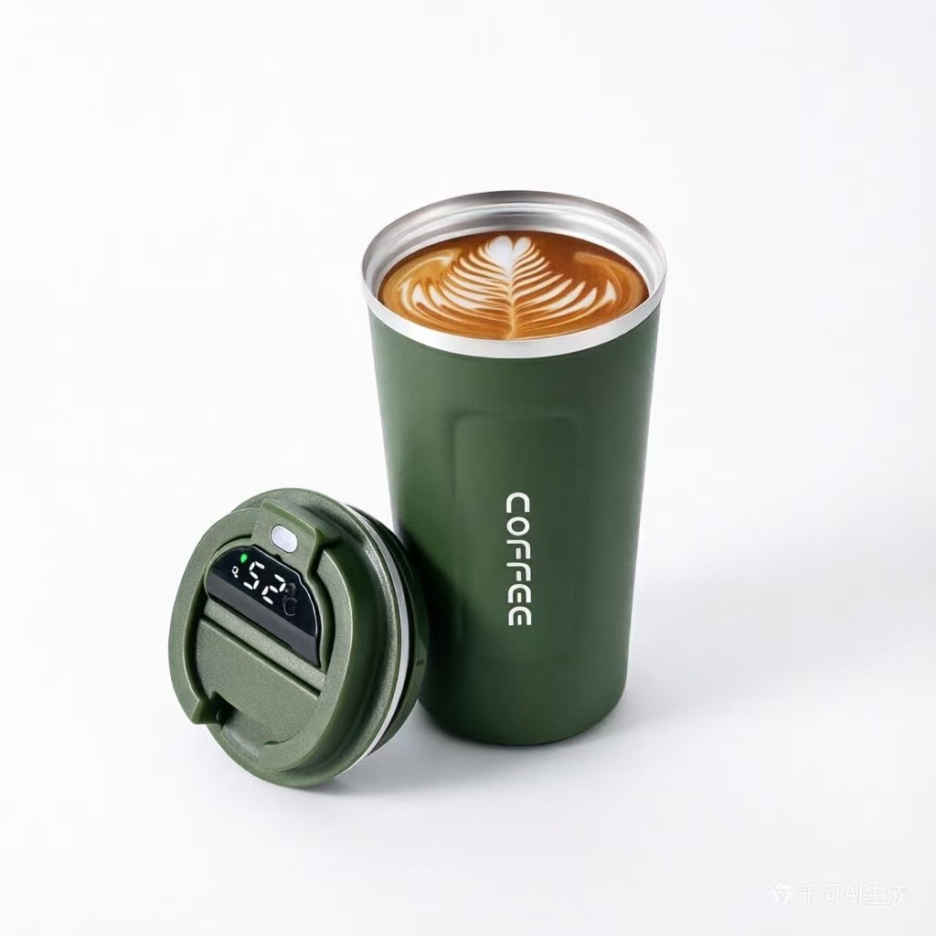 Taza de café inteligente de temperatura 304 taza de acero inoxidable portátil de cuerda de transporte de automóviles de oficina para hombres y mujeres con logotipo de impresión