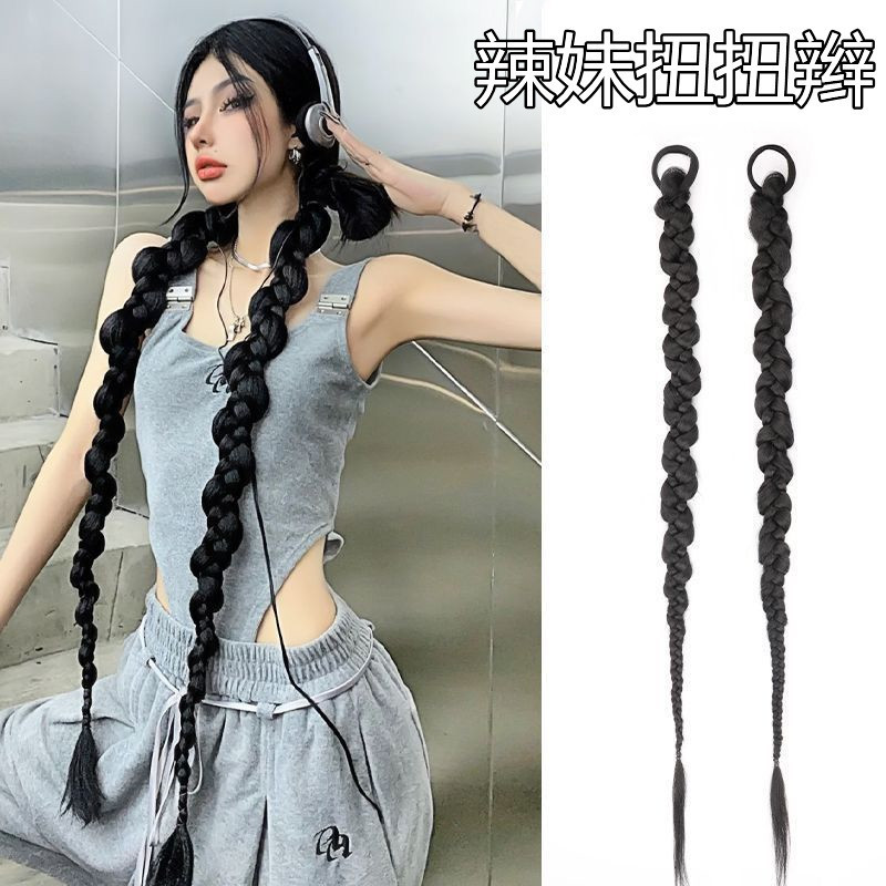 Ponytail Wig Women's Long Hair Boxing Dirty Braid Double Ponytail Internet Popular Same Style New Chinese Twisted Twisted Long Braid in stock
