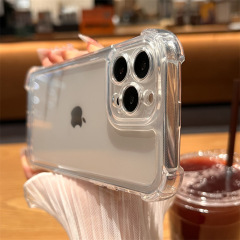 Iphone15promaxの携帯ケースを適用した透明な四角い転倒防止リンゴ14新型13高級感14plus