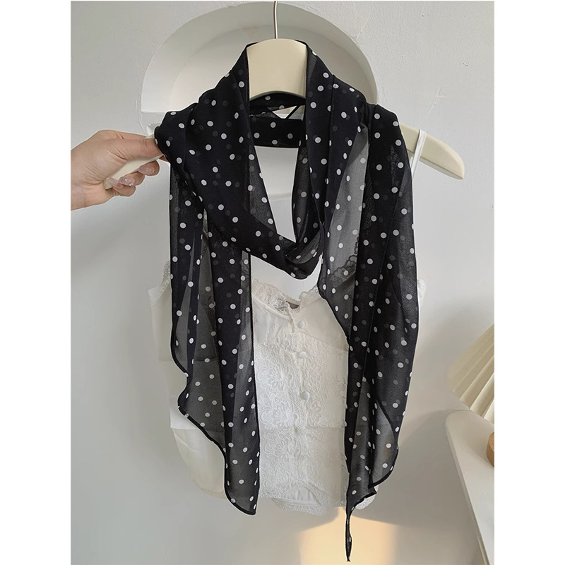 블랙 폴카 도트 실크 스카프
