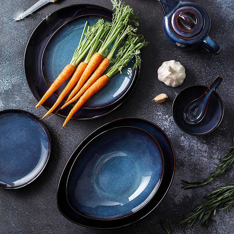 Cross-border Hotel LZ Lu Cang New Bone China Scale Color Blue Tableware Light Luxury American Rice Bowl Plate Household Teapot Teacup Cross-border Hotel LZ Lu Cang New Bone China Scale Color Blue Tableware Light Luxury American Rice Bowl Plate Household Teapot Teacup