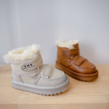 2025年冬季新款童鞋男童真皮百搭棉靴韩版加厚保暖女童耐寒雪地靴