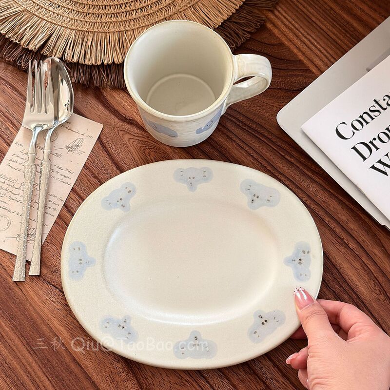 Jingdezhen vintage handmade cute blue elephant tableware home breakfast plate mug coffee cup dessert plate water cup Jingdezhen vintage handmade cute blue elephant tableware home breakfast plate mug coffee cup dessert plate water cup