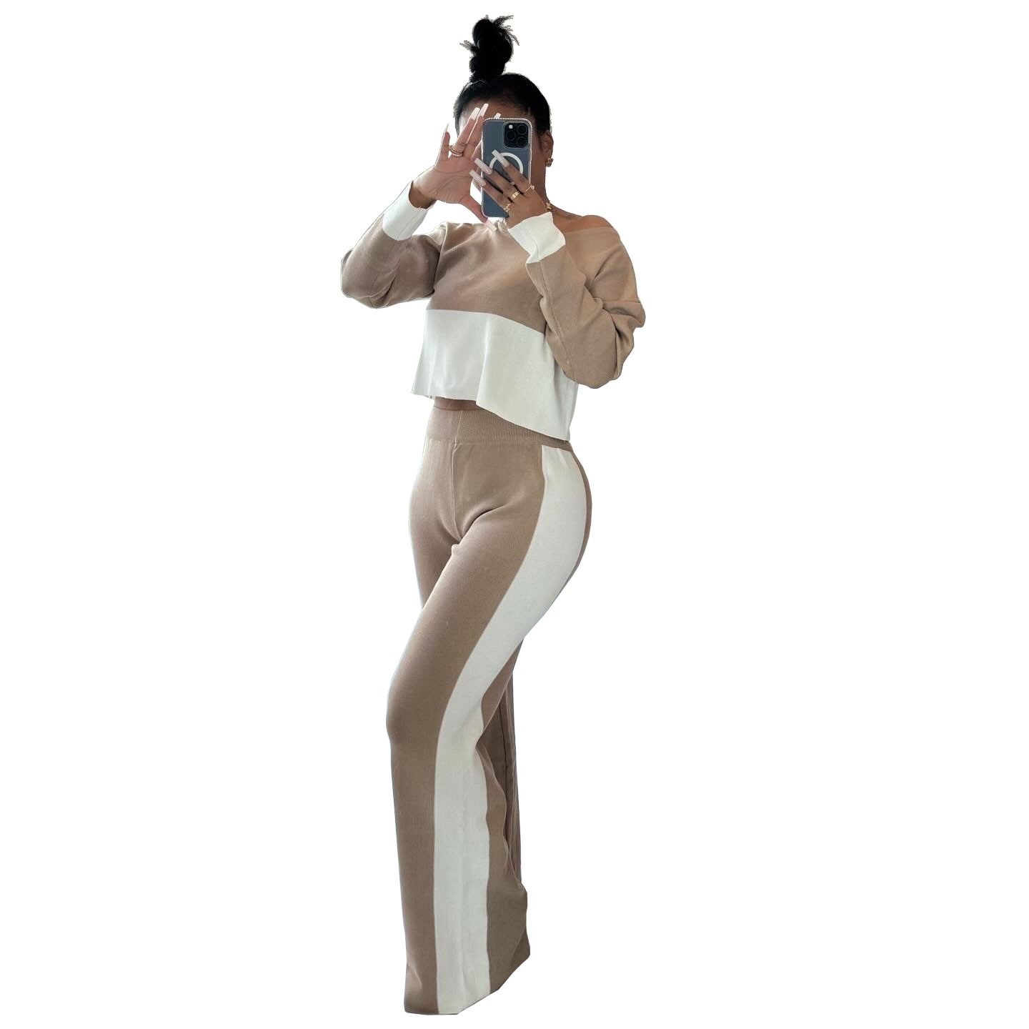 Damenbekleidung Kontrastfarbene Nähte Freizeitanzug Drei Farben Optional_voghion.com