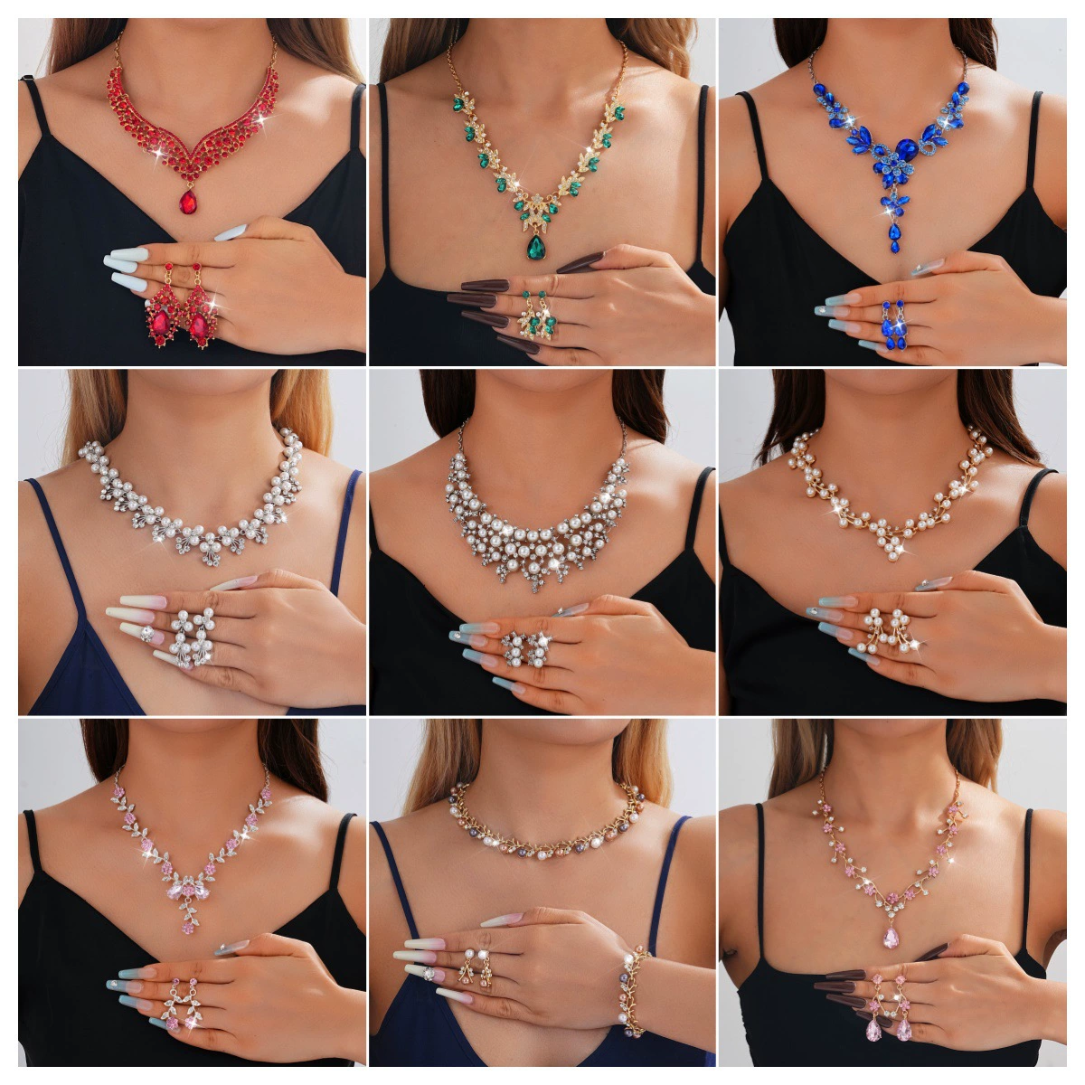 Европейский и американский трансграничный модный комплект из двух предметов: колье и серьги в стиле легкой роскоши, свадебные аксессуары, комплект для платья, оптом для женщин