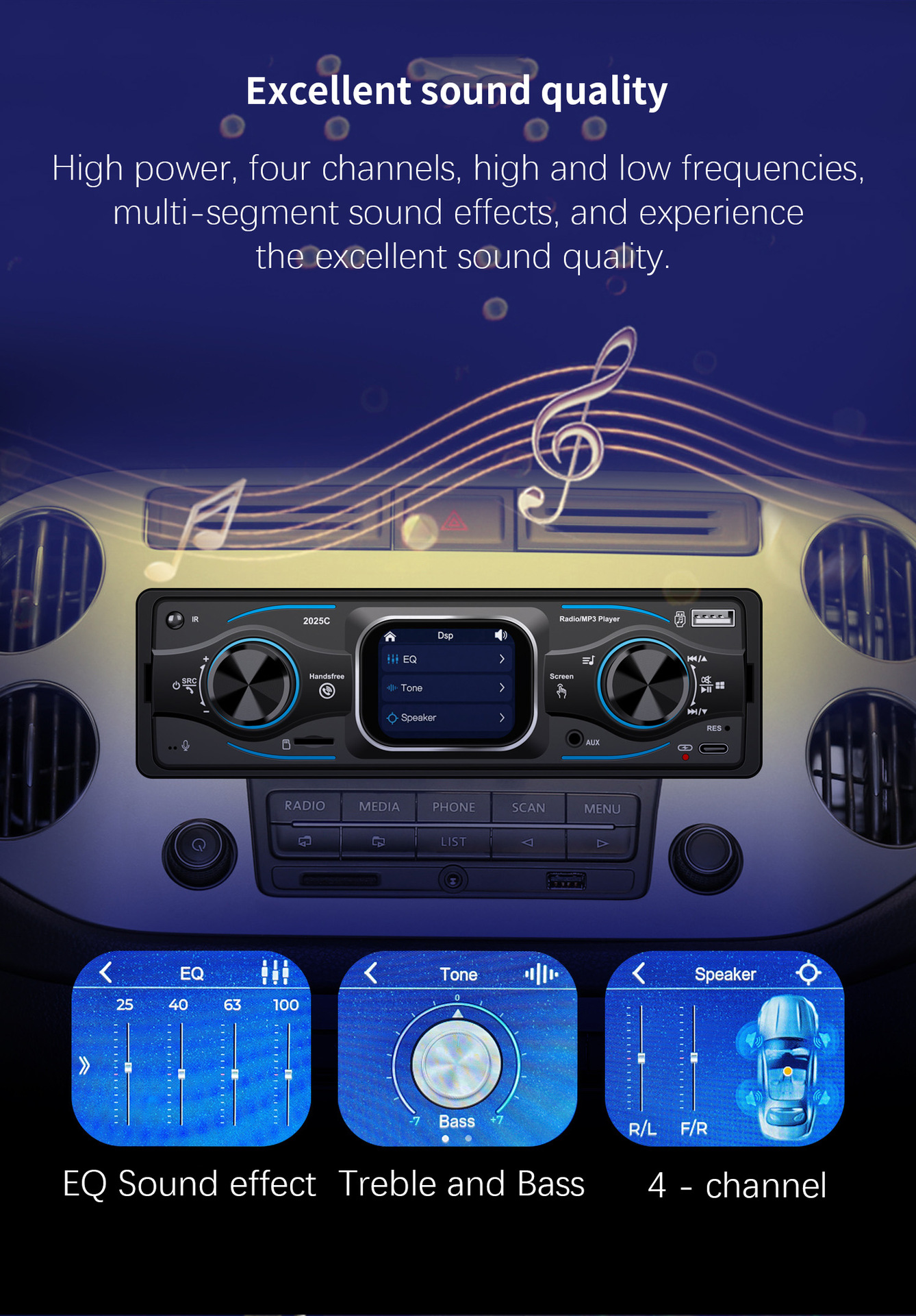 Cross-Border Single-Cylinder Touch Screen with Time Display Car Bluetooth Mp3 Player Car Central Control Radio 2025C