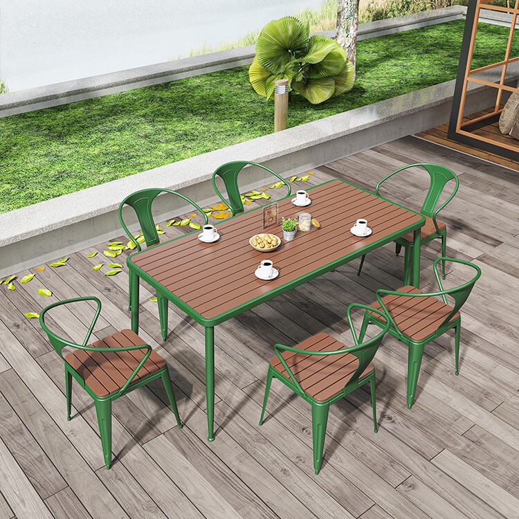 Outdoor Garden Balcony Waterproof Sunscreen Anticorrosive Wood Color Tables and Chairs Outdoor Plastic Wood Outdoor Terrace Courtyard Leisure Tables and Chairs