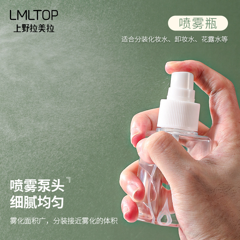 LMLTOP Juego de 6 botellas de viaje, botellas con bomba, botellas para loción, botellas con atomizador, botellas con tapa abatible, recipientes para crema SY1039