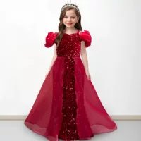 Новый Amazon AliExpress цветочный подиум высокого класса для девочек платье для девочек годовалая детская принцесса свадебное платье