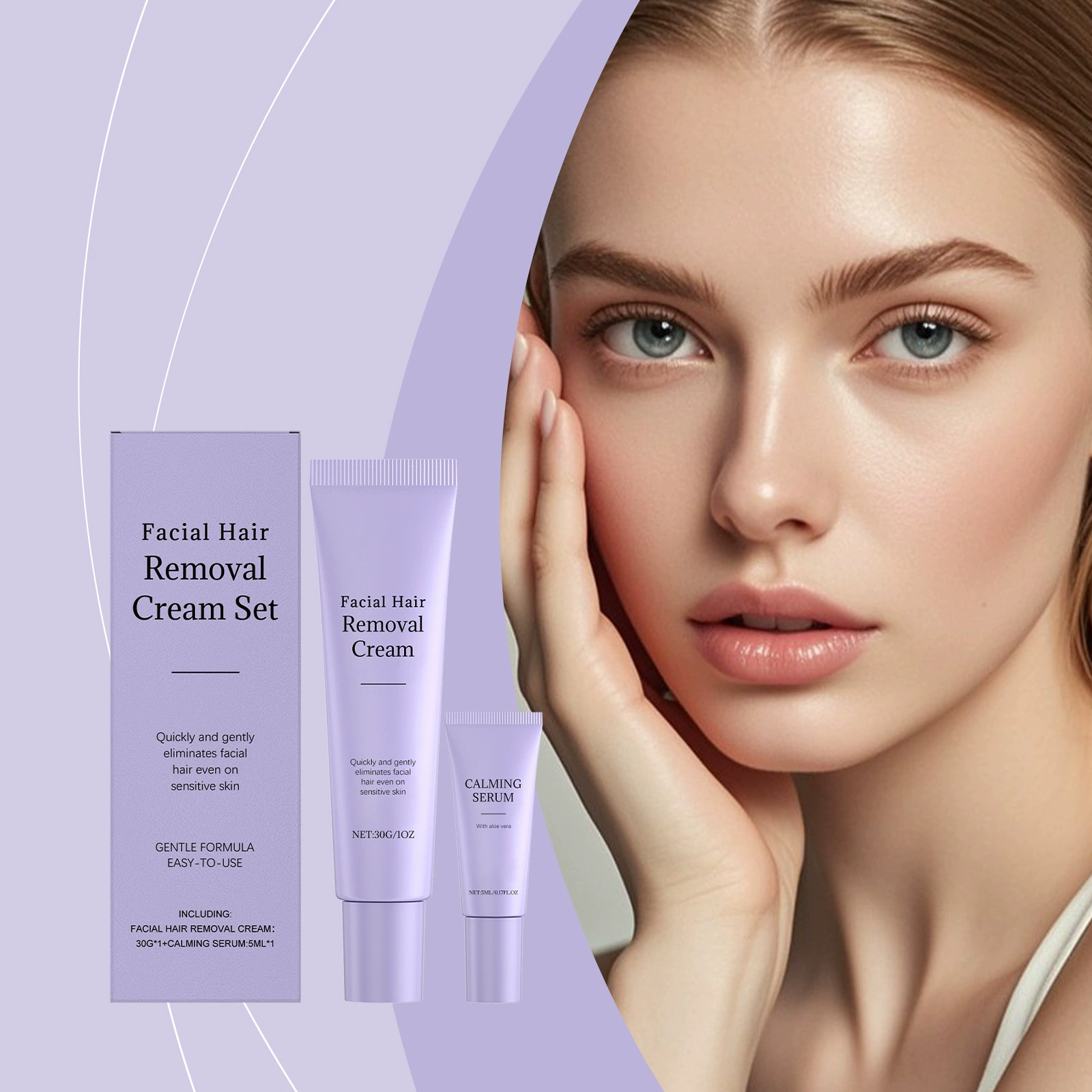 Набор для удаления волос на лице Нежный уход Ежедневное очищение кожи лица Нежный увлажняющий крем для удаления волос на лице