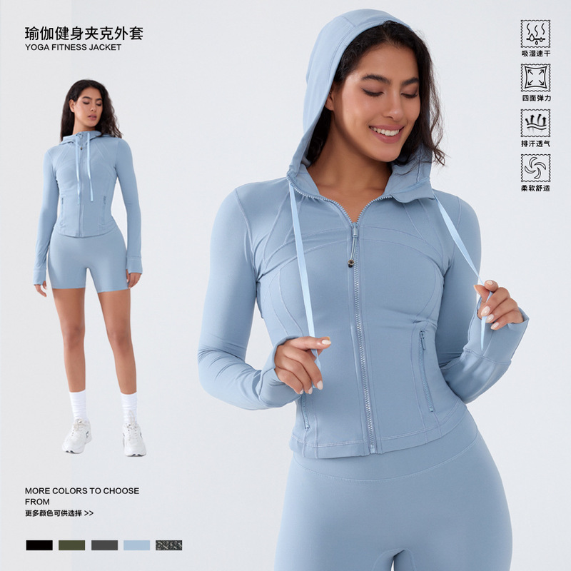 Yoga Wear Hooded Jacket Tops Women's Short Zipper Cardigan Waist Slimming Sports Fitness Wear Autumn and Winter Yoga Wear Hooded Jacket Tops Women's Short Zipper Cardigan Waist Slimming Sports Fitness Wear Autumn and Winter