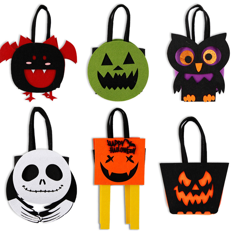 新しいハロウィンフェルトキャンディバッグハロウィンパーティーパーティードレスアップ子供のハンドバッグコウモリ立体ハンドバッグ|undefined
