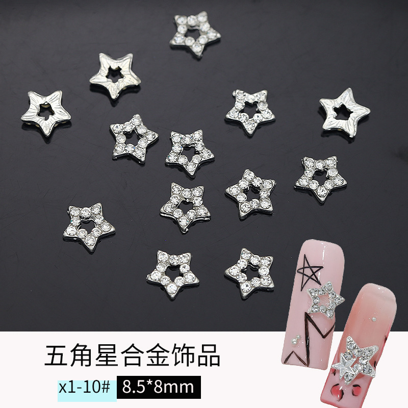 国境を越えたホットセールスターペンダントネイルアート合金ジュエリーラブ五芒星ダイヤモンドジュエリー立体ネイルアクセサリー卸売|undefined