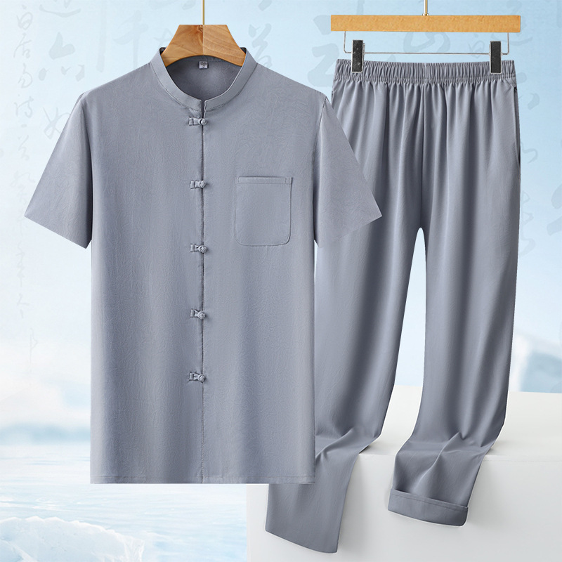 2025 Summer Tang Suit for Middle-Aged and Elderly Men - Thin, Casual, Loose-fitting, Short-Sleeved Shirt for Grandpas - Hanfu