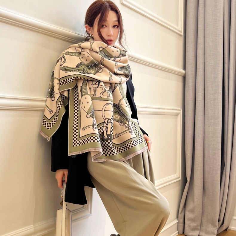 Sciarpa jacquard in cashmere imitazione di alta qualità e di lusso leggero, scialle invernale versatile da donna, antivento e caldo spesso_voghion.com