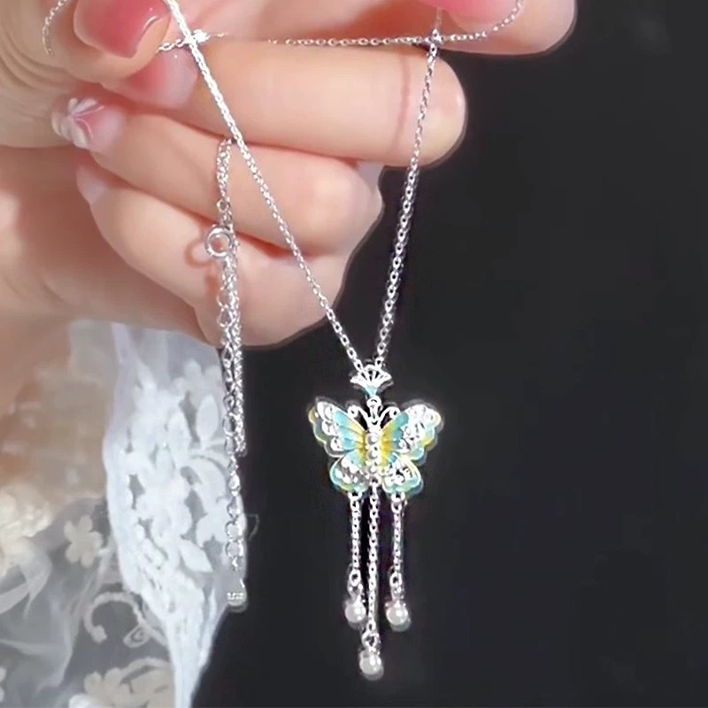 古法珐琅蝴蝶项链女2025新款潮轻奢新中式百搭青蝴蝶锁骨链|undefined