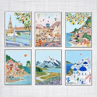 跨境卡帕多西亚复古旅行城市景观帆布画北欧客厅家居装饰画芯挂画