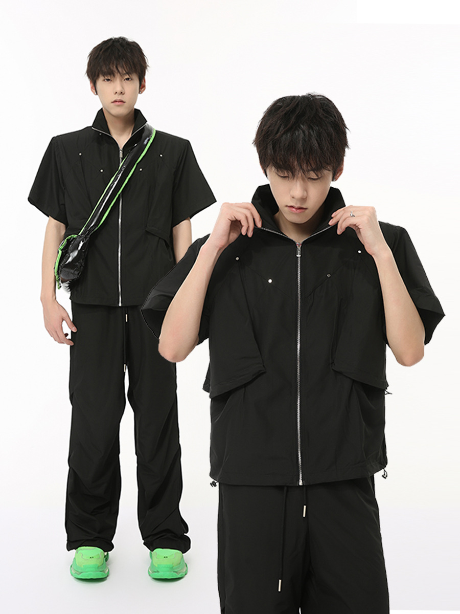 MTLCLOTHES Hombres| 2024 verano nuevos productos de nicho de moda deconstrucción de diseño sensación de hombro de color sólido moda