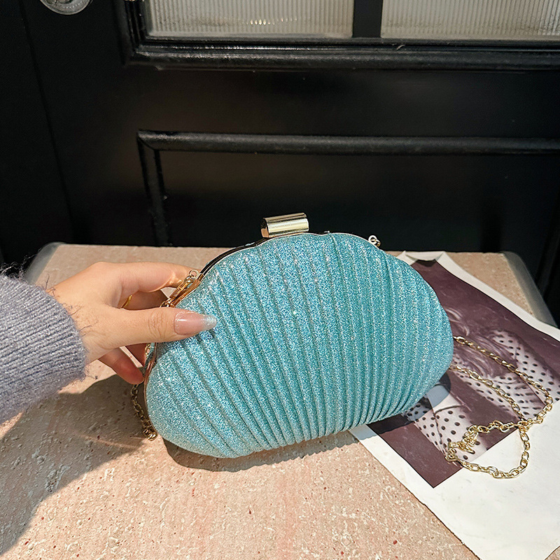 New blue shell-shaped evening clutch bag for women, banquet evening bag, evening dress handbag, Chinese-style cheongsam clutch
