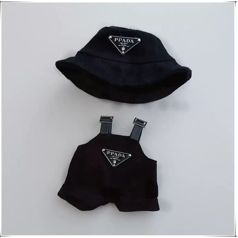 跨境热销一二三代labubu拉布布娃衣服灯芯绒渔夫帽公仔背带裤套装|undefined