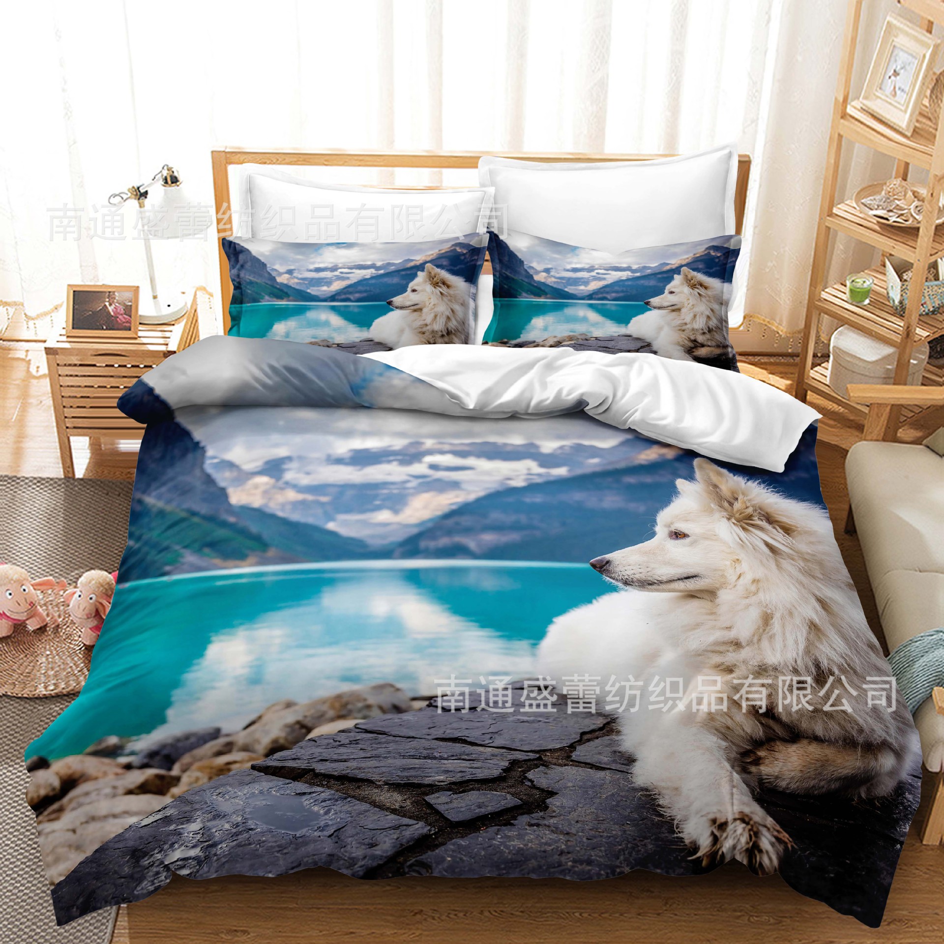 Serie de lobo 3D Impresión digital transfronteriza cubierta de edredón de comercio exterior conjunto de tres piezas conjunto de ropa de cama de cuatro piezas ventas directas de la fábrica