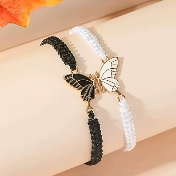 New Korean Wax Rope Hand-Woven Bracelet Butterfly Fashion Couple Bracelet Gift for Best Friend Alloy Bracelet