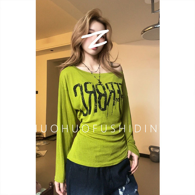 Cross-Border 2026 Lazy Style Loose Letter Printed Long-Sleeved T-Shirt Women's New Summer Korean Design Casual
