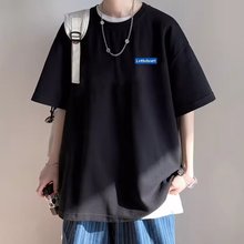 美式短袖男夏季宽松休闲款潮流百搭t恤港风男装潮牌五分袖短T外贸