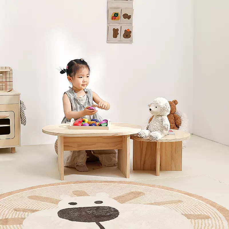 儿童涂鸦手工玩具桌地毯桌实木小圆桌子宝宝早教书桌幼儿园学生桌