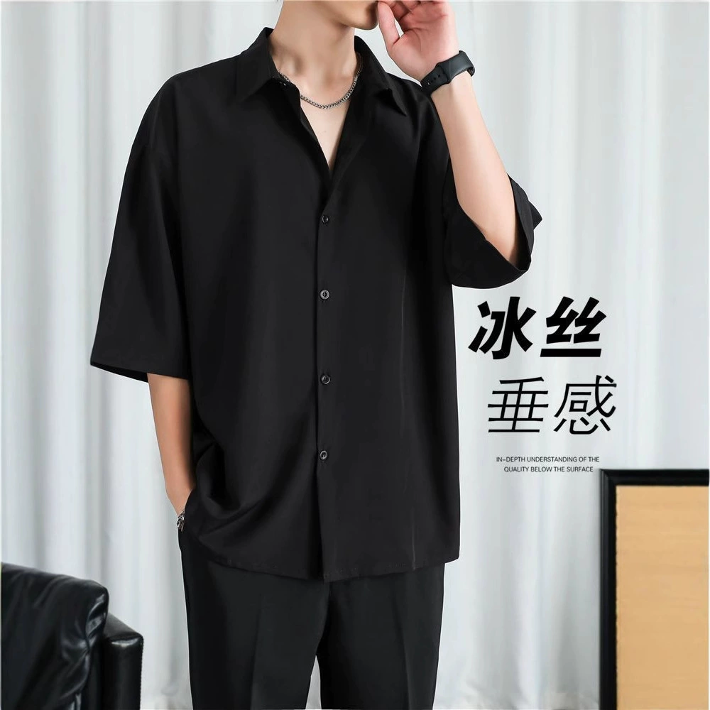 Черная рубашка с короткими рукавами для мужчин летнее свободное чувство высокого уровня без ожогов