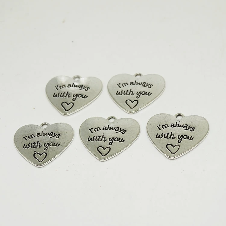 Подвеска DIY сердечная из сплава 19×20 мм, гравировка «i'm always with you»