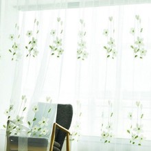成品玉兰花纱帘绣花卧室韩式田园小清新飘窗阳台装饰薄纱窗帘门帘