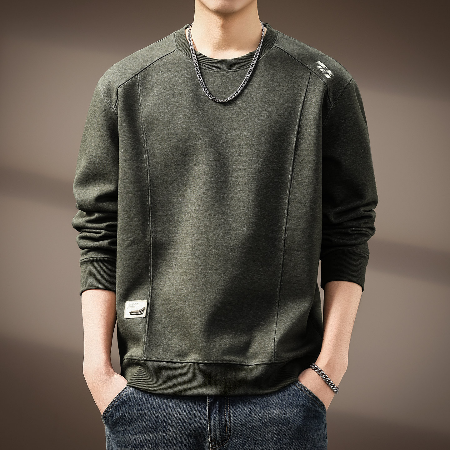 High-End Trendy American-Style Heavyweight Sweatshirt for Men, New Autumn and Winter Loose Round Neck Versatile Casual Long-Sleeve Top Base Shirt