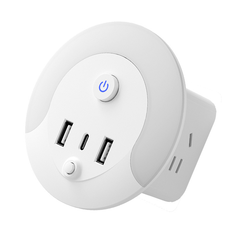 Cubo nocturno inteligente con USB y enchufes múltiples, control por voz