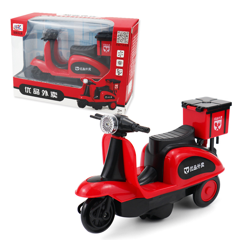 El mismo truco eléctrico de Tiktok motocicleta sonido y luz simulación giratoria entrega de comida para llevar coche juguetes educativos para niños al por mayor