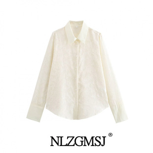 2024 autumn new women's European and American style fashion simple versatile perspective long sleeve lace shirt