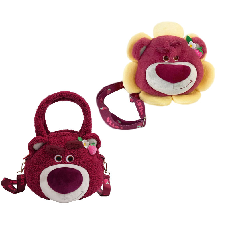Genuine Disney Strawberry Bear Q Cute Plush Messenger Bag Flower Fairy Strawberry Bear Plush Shoulder Bag Children's Toys