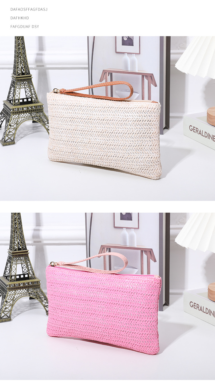 Black Pink Beige Straw Solid Color Square Evening Bags display picture 3