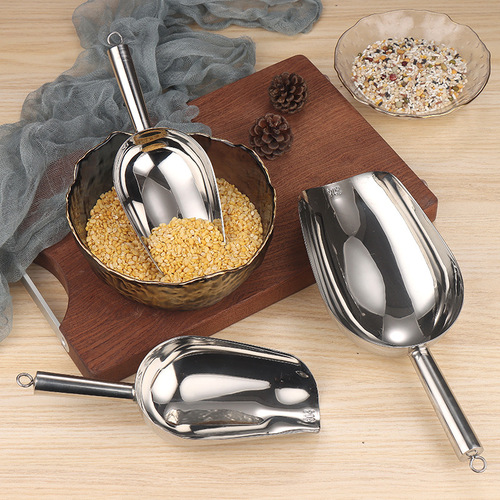 1cm extra thick stainless steel ice shovel, ice knocking handle, tea shovel, flour shovel, dried fruit popcorn shovel with hanging ring