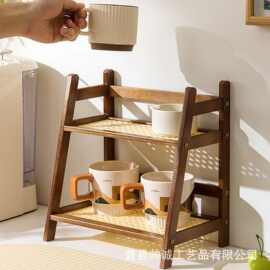 跨境置物架多层桌面梯形置物架书架一体网红塑藤家用厨房置物架