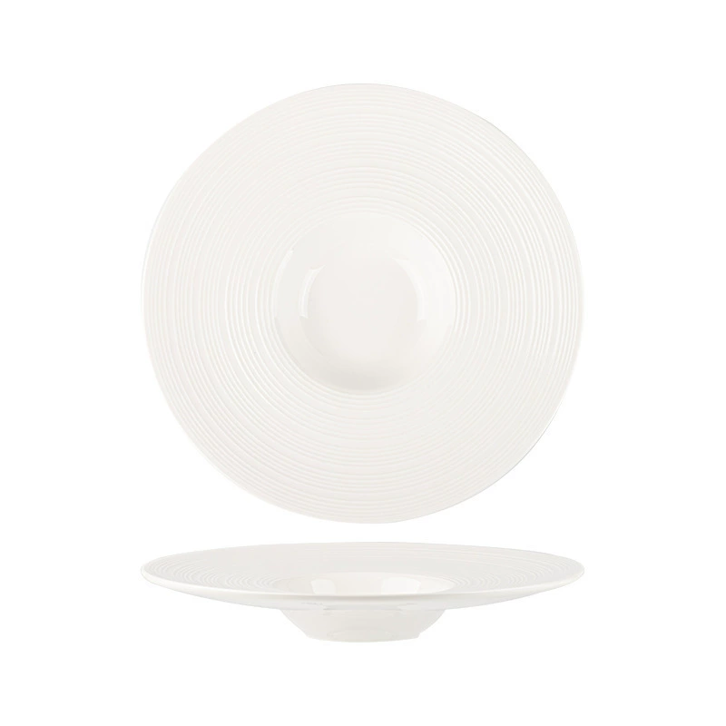 Simple ceramic dinner plate, pure white Western food pasta plate, light luxury straw hat soup plate, household deep plate ceramic plate