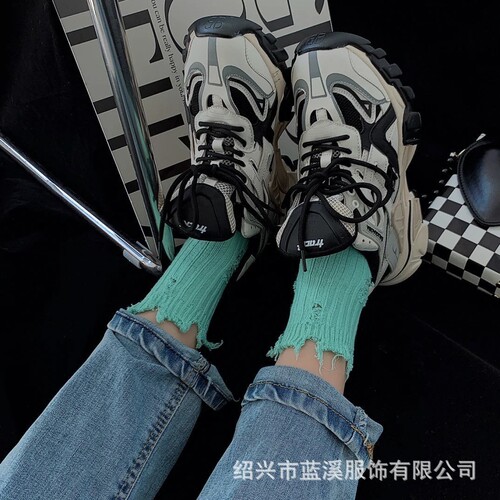 破洞袜子乞丐袜女中筒小红书ins网红同款个性袜子外穿纯色潮袜