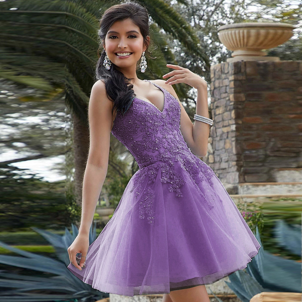 2025 caída de otoño vestido de noche de encaje corto Aliexpress Amazon vestido de fiesta de cumpleaños pequeño