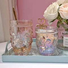 Exquisite Rainbow Amber Iris Engraved Crystal Thick Girly Heart Water Cup Dessert Juice Home Glass Cup