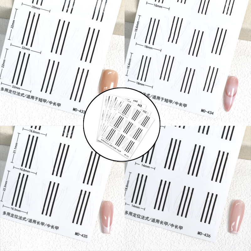 Pegatinas de manicuras transfronterizas multipropósito de posicionamiento auxiliar francés pegatinas transparentes tecnología de varios radianos con dedos de línea auxiliar