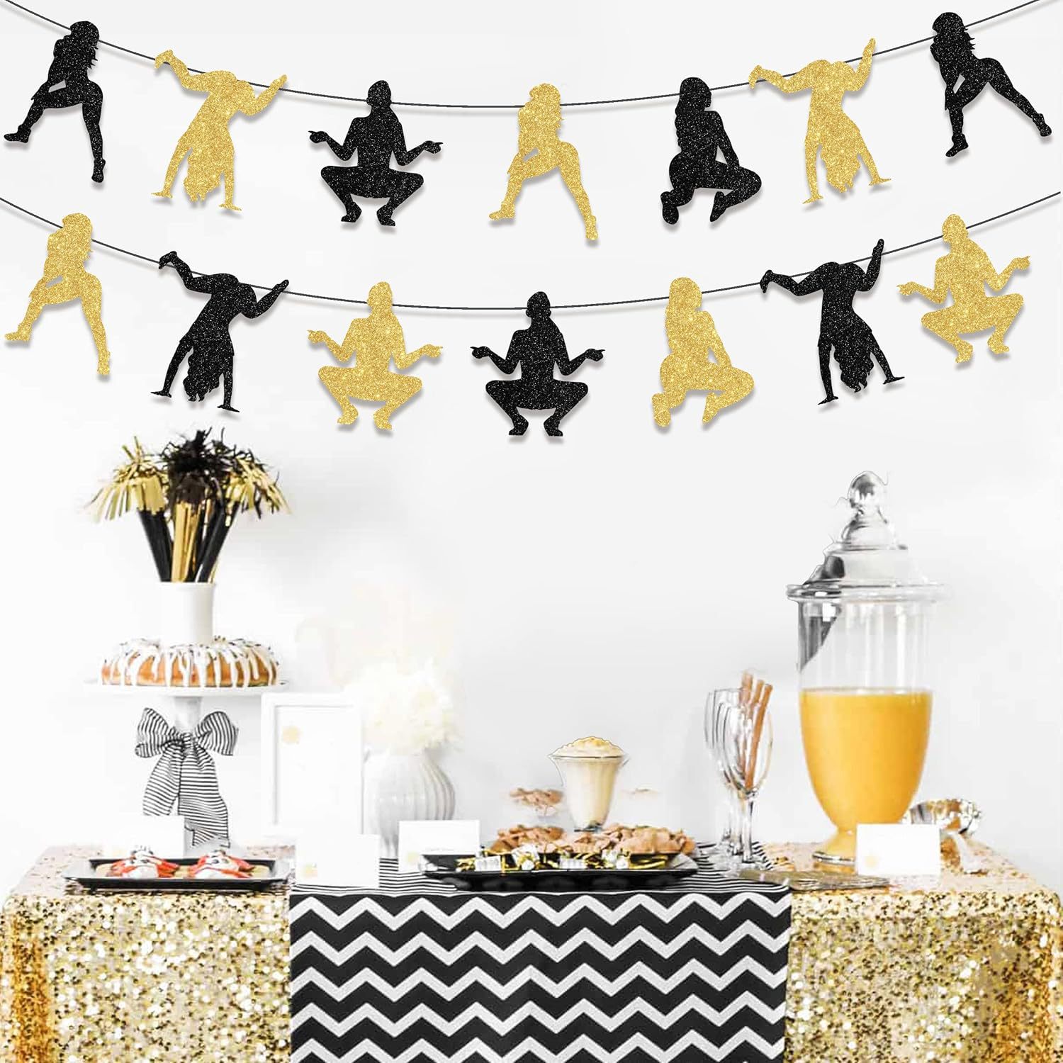 Fitness tema de fiesta de cumpleaños set decoración negro oro fitness personaje de cumpleaños tira bandera tamaño de pastel