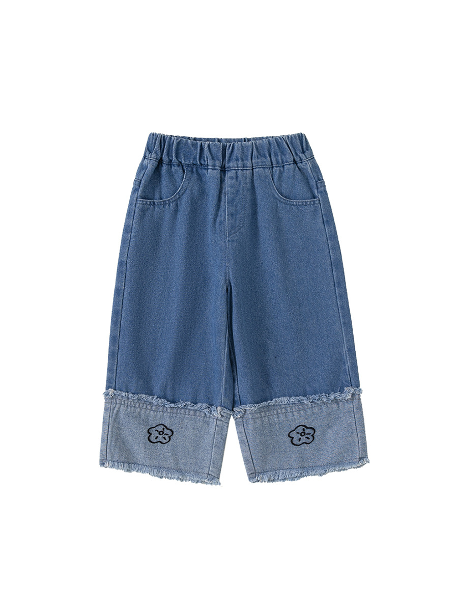Jeans de pierna recta para niñas Youbao, ropa exterior elegante para otoño, pantalones anchos con bordado floral para niñas pequeñas.