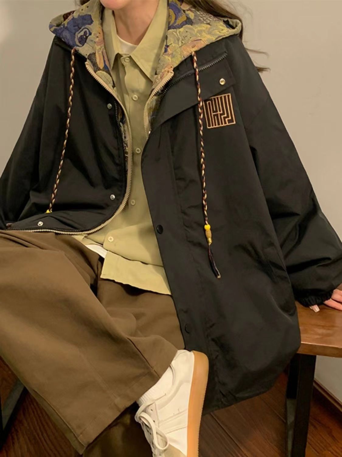 冲锋衣女新款假两件外套春秋季棒球服夹克新中式国风上衣